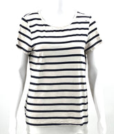 Womens Size Large Old Navy Top Blue and White Striped Short Sleeve T-Shirt - RealThreads